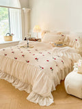Load image into Gallery viewer, Winter Princess Wind Thickened Milk Fleece Bed Four-piece Warm Coral Fleece Sheet French Romantic Rose Quilt Cover