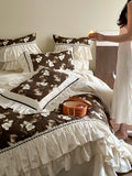 Load image into Gallery viewer, French butterfly lace 100 pcs satin long-staple cotton cotton four-piece princess style pure cotton retro quilt cover bedding 4
