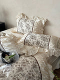 Load image into Gallery viewer, French light luxury princess style cotton four-piece set retro pleated lace premium quilt cover sheets pure cotton bedding