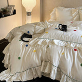 Load image into Gallery viewer, Girl's heart satin long-staple cotton four-piece set cute color polka dot embroidered lotus leaf lace quilt cover cotton bed sheet