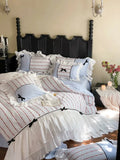 Load image into Gallery viewer, Korean girl heart cotton washed cotton four-piece set double-layer lotus leaf lace bow quilt cover soft pure cotton bedding