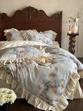 Load image into Gallery viewer, Autumn and winter retro princess style cotton polished four-piece set thickened warm romantic flower quilt cover pure cotton bedding