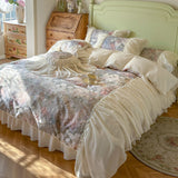Load image into Gallery viewer, French retro pastoral flower cotton bed four-piece set pure cotton lace quilt cover princess wind bed skirt bedding