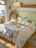 Load image into Gallery viewer, French retro pastoral flower cotton bed four-piece set pure cotton lace quilt cover princess wind bed skirt bedding