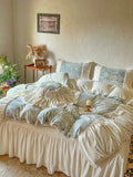 Load image into Gallery viewer, French princess winter thickened milk fleece bed four-piece set pleated lace quilt cover double-sided coral plush sheets