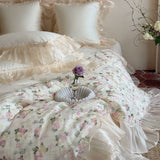 Load image into Gallery viewer, French girl heart romantic rose cotton long-staple cotton four-piece set lace lace quilt cover bed cover girl bedding