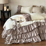 Load image into Gallery viewer, French princess wind washed cotton bed skirt four-piece romantic bow quilt cover pure cotton girl heart bedding