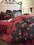 Load image into Gallery viewer, French light luxury retro style tencel cotton bed skirt four-piece high-end romantic rose print quilt cover bedding