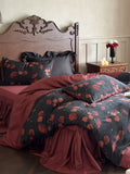 Load image into Gallery viewer, French light luxury retro style tencel cotton bed skirt four-piece high-end romantic rose print quilt cover bedding