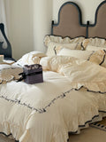 Load image into Gallery viewer, French cream lace bed skirt four-piece cotton high-end quilt cover bed sheet princess pure cotton bed quilt cover