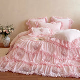 Load image into Gallery viewer, French romantic princess winter thickened milk fleece four-piece girl lace three-dimensional flower quilt cover high-end bedding