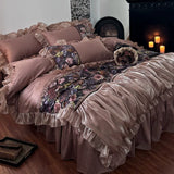 Load image into Gallery viewer, French romantic retro cotton long-staple cotton bed skirt four-piece flower pleated lace quilt cover princess wind bedding