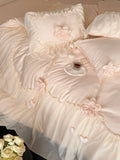 Load image into Gallery viewer, French girl princess style cotton long-staple cotton four-piece set three-dimensional love flower pure cotton quilt cover fairy bed skirt