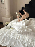Load image into Gallery viewer, French romantic satin long-staple cotton white four-piece set, high-grade pure cotton lace bed skirt, cotton princess style bedding