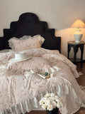 Load image into Gallery viewer, Winter high-end carved milk fleece four-piece French princess style double-sided coral fleece lace edge quilt cover sheet