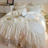 Load image into Gallery viewer, Girl princess style cotton pure cotton bed cover four-piece French romantic lace quilt cover thickened padded cotton sheet