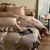 Load image into Gallery viewer, French romantic cotton long-staple cotton black four-piece cotton bed sheet flower embroidery lace quilt cover bedding