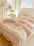 Load image into Gallery viewer, Winter thickened milk fleece four-piece princess wind double-sided plush coral fleece lace quilt cover padded bed cover