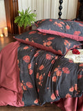 Load image into Gallery viewer, French light luxury retro style tencel cotton bed skirt four-piece high-end romantic rose print quilt cover bedding