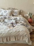 Load image into Gallery viewer, French retro printing cotton polished four-piece set autumn and winter thickened cotton lace quilt cover princess wind bedding