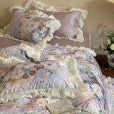Load image into Gallery viewer, French romantic pastoral flowers cotton long-staple cotton four-piece set pleated lace quilt cover pure cotton princess windbed supplies