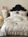Load image into Gallery viewer, French fairy gas romantic jacquard cotton long-staple cotton four-piece set pure cotton lace edge bed cover quilt cover princess wind bedding