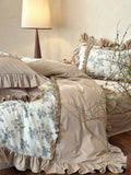 Load image into Gallery viewer, French retro style flower printing pure cotton four-piece set cotton high-end bedding light luxury high-end lotus leaf edge quilt cover