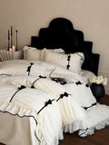 Load image into Gallery viewer, French romantic girl heart bow cotton long-staple cotton four-piece set pure cotton retro pleated lace quilt cover sheets