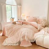 Load image into Gallery viewer, Winter Princess Wind Thickened Milk Fleece Bed Four-piece Warm Coral Fleece Sheet French Romantic Rose Quilt Cover