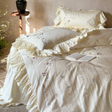 Load image into Gallery viewer, French romantic lotus leaf edge embroidery flower pure cotton four-piece set girl bed sheet quilt cover satin bedding