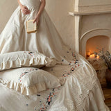 Load image into Gallery viewer, Lan Xu Home Textiles French Romantic Girl Cotton and Linen Blended Four-piece Set Lace Linen Quilt Cover Princess Style Bedding