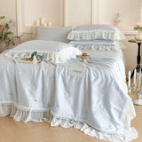 Load image into Gallery viewer, French sweet wind Tencel summer cool quilt bed cover four-piece summer washed ice silk girl lace thin quilt