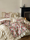 Load image into Gallery viewer, French retro flower cotton lace lace satin abraded four-piece set bedding pure cotton bed sheet bed skirt