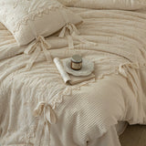Load image into Gallery viewer, Lanxu Home Textiles French cotton and linen four-piece set, lace bow quilt cover, linen pure cotton blended natural high-end bedding