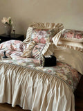 Load image into Gallery viewer, French retro 100S long-staple cotton bed sheet four-piece romantic rose print cotton lace quilt cover high-end bedding