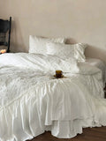 Load image into Gallery viewer, French fairy white three-dimensional embroidery princess wind cotton bed four-piece set pure cotton washed cotton bed skirt quilt cover