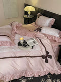 Load image into Gallery viewer, French girl heart 100 pcs satin long-staple cotton four-piece set cotton pure cotton bow princess style bed sheet quilt cover 4