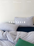 Load image into Gallery viewer, FANTASIA Collection Dream Planet [Pine Forest Windmill] Original Blue Stripe Cotton Bed Four-piece Cotton Sheet