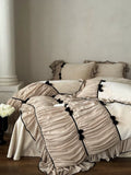 Load image into Gallery viewer, French girl heart thickened milk fleece winter four-piece set fleece warm retro bow retro quilt cover bedding