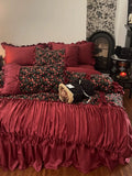 Load image into Gallery viewer, French cotton rose retro wedding bed skirt four-piece set pure cotton satin long-staple cotton quilt cover princess wind bedding