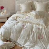 Load image into Gallery viewer, Lan Xu Home Textiles French Summer Girl Heart Tencel Four-piece Rose Embroidery Quilt Cool Silky Bedding