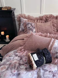 Load image into Gallery viewer, French lace retro premium sense thickened milk fleece four-piece set winter double-sided fleece coral fleece princess style
