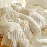 Load image into Gallery viewer, Winter thickened milk fleece four-piece princess wind double-sided plush coral fleece lace quilt cover padded bed cover