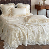 Load image into Gallery viewer, Lanxu Home Textiles French Lace Edge Summer Quilt Four-piece Summer Cool Ice Silky Quilt Tencel Bed Cover Bedding