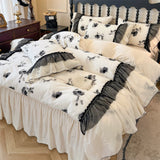 Load image into Gallery viewer, Winter carved thickened milk fleece four-piece set retro princess wind coral fleece double-sided fleece fleece quilt cover bed skirt