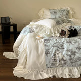 Load image into Gallery viewer, French retro summer Lenzing Tencel four-piece cool silky ice silk lace quilt cover light luxury premium bed sheet