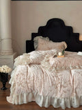 Load image into Gallery viewer, Winter high-end carved milk fleece four-piece French princess style double-sided coral fleece lace edge quilt cover sheet