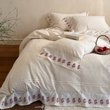 Load image into Gallery viewer, Lanxu Home Textiles French Girl Cotton and Linen Four-piece Set Cherry Embroidery Quilt Cover Breathable Sheet Premium Bedding
