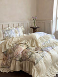 Load image into Gallery viewer, French retro flower tencel cotton polished four-piece set autumn and winter romantic lace thickened warm quilt cover pure cotton bedding