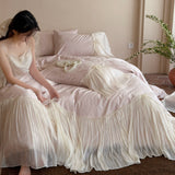 Load image into Gallery viewer, Lanxu Home Textiles French Princess Wind Tencel Cotton Four-piece Glass Yarn Lace Jacquard Quilt Cover Pure Cotton Sheet Bedding